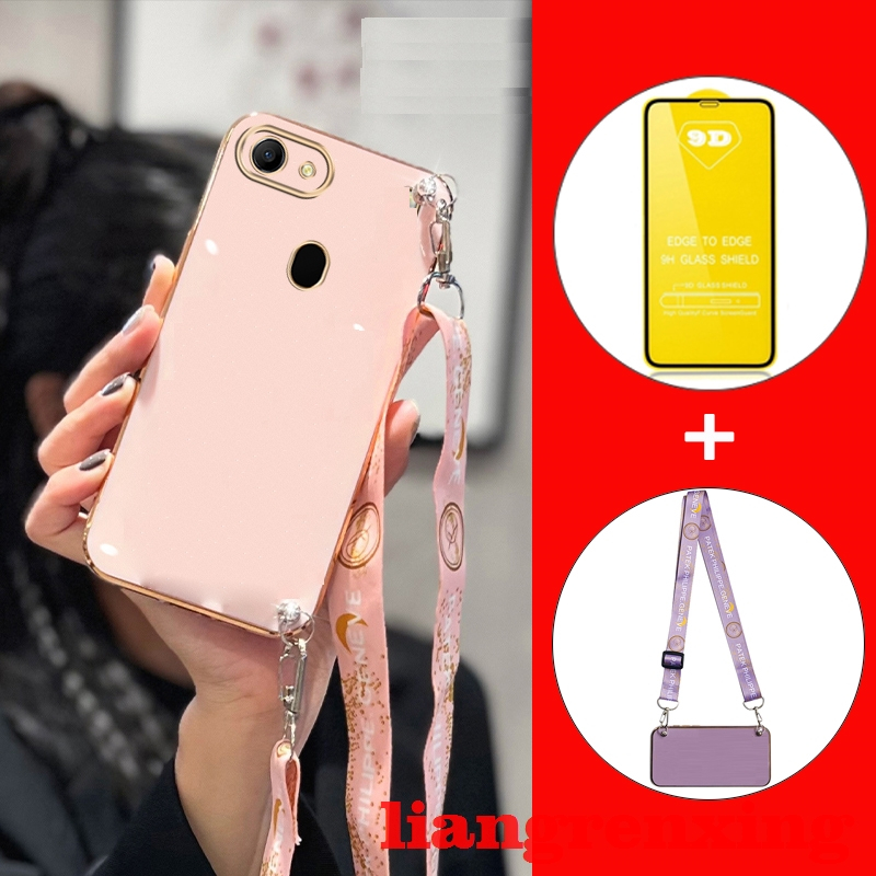 เคส ปลอก OPPO F5 OPPO F7 เคสโทรศัพท์ Softcase Electroplated ซิลิโคนกันกระแทกฝาครอบป้องกันการออกแบบใหม่แขวนคอ crossbody lanyard สําหรับสาว DDMGB01