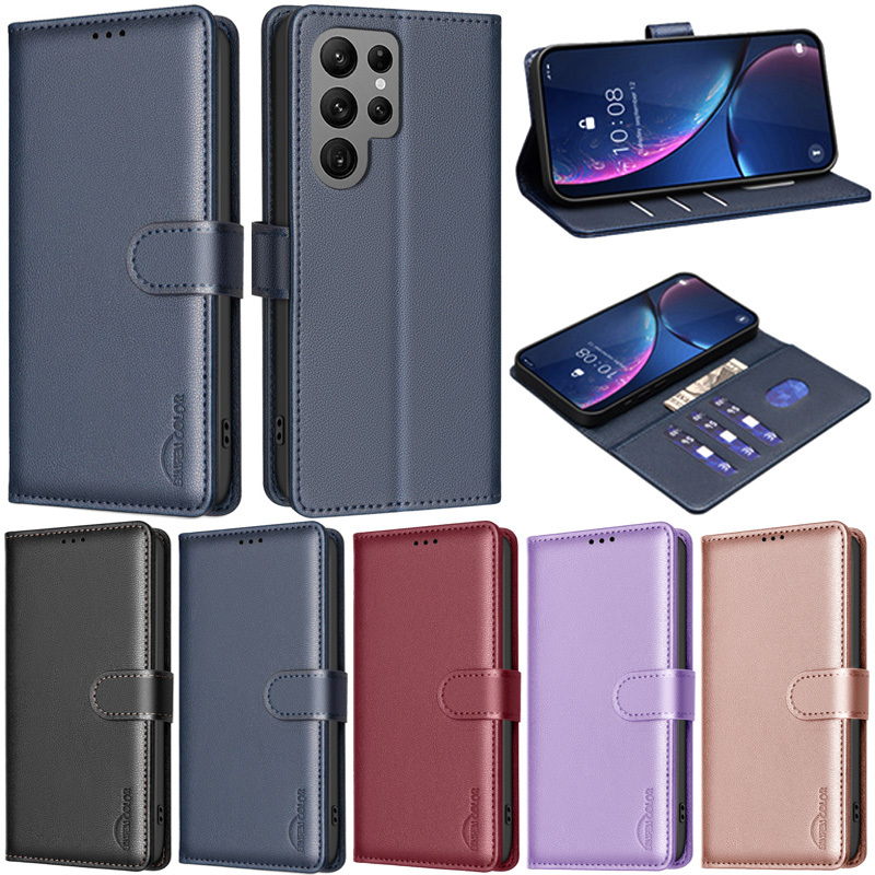 SAMSUNG หรูหราสําหรับsamsung Galaxy S23 FE S25 Ultra S24 Ultra S23 Ultra S22 Ultra S21 Ultra S21 FE S25 Plus S24 Plus S23 Plus S22 Plusกระเป๋าสตางค์Glossy Soft PUหนังกรณี