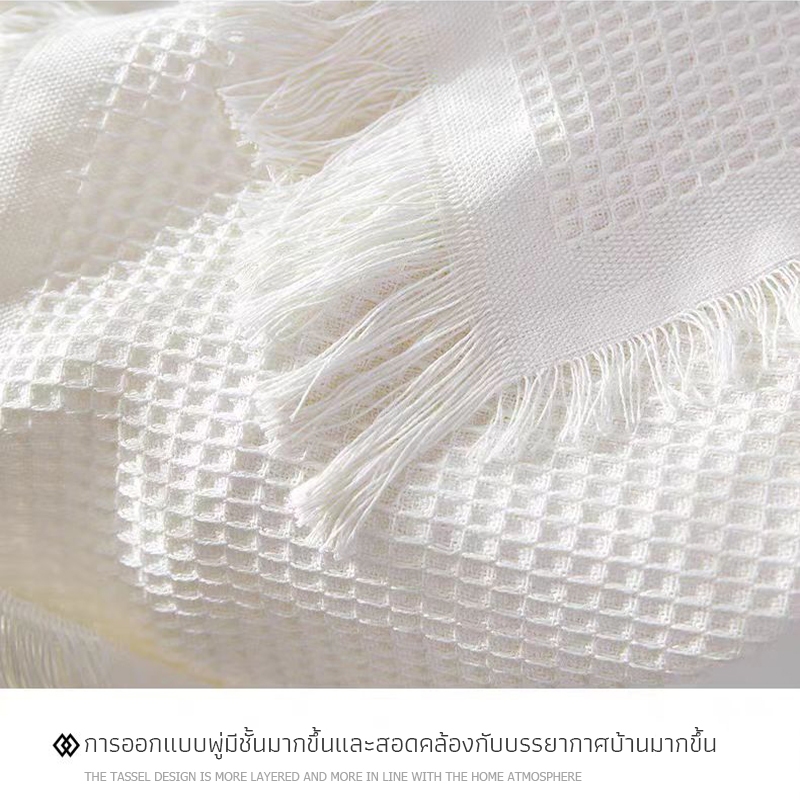 ผ้าดิบ ผ้าปูโต๊ะ สวยมาก ผ้าคลุมโต๊ะ ลายวาฟเฟิล ผ้าปูโต๊ะมีพู่มินิมอล สําหรับห้องนั่งเล่น ครัวเรือน พร้อมส่ง - รูปที่ 4