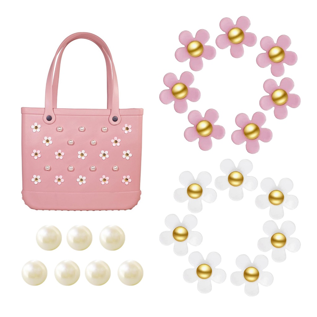 bogg bag กระเป ๋ าหลุม กระเป ๋ าดอกไม ้ หัวเข ็ มขัด ชุดมุก เครื ่ องประดับแขวนคุณภาพสูง