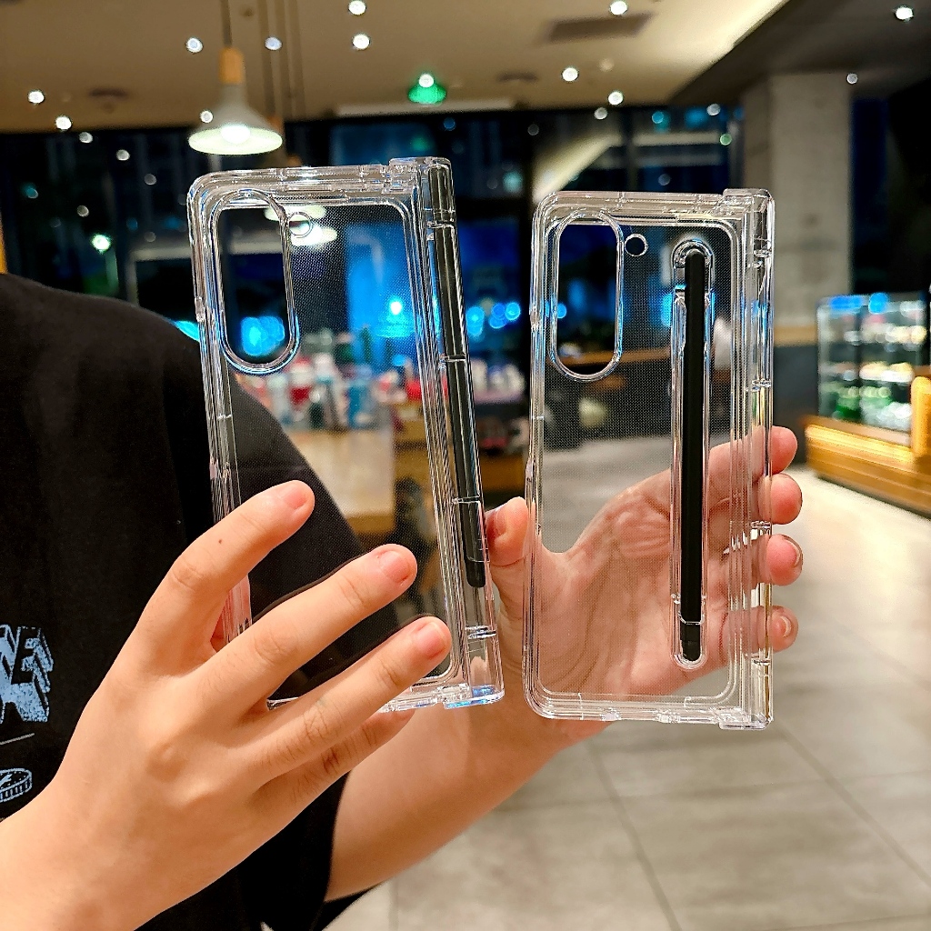 เหมาะกับ Samsung Galaxy Z Fold 3 4 5 6 ความโปร ่ งใสสูงถาดปากกาพีซีบานพับเคสโทรศัพท ์ แพ ็ คเต ็ ม