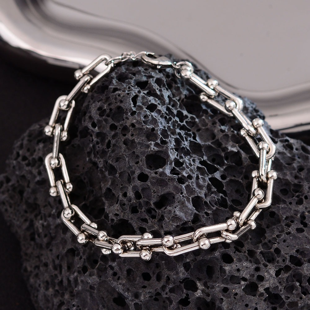Horseshoe สร้อยข้อมือโซ่เหล็กไทเทเนียมสไตล์ฮิปฮอปสําหรับผู้ชาย