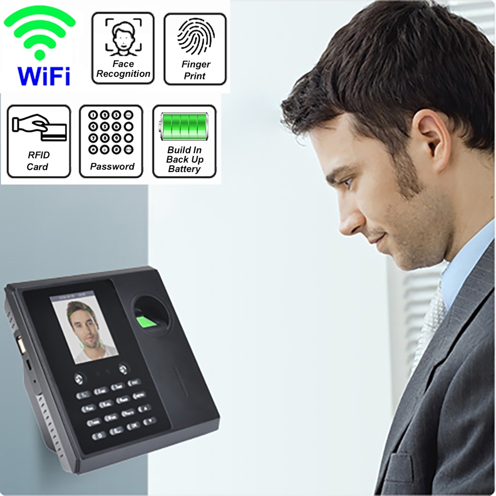 WiFi 2000mAh แบตเตอรี่ Facial Face Time Attendance ระบบเครื่องลายนิ้วมือพนักงานอิเล็กทรอนิกส์ระบบการจัดการนาฬิกาเวลา