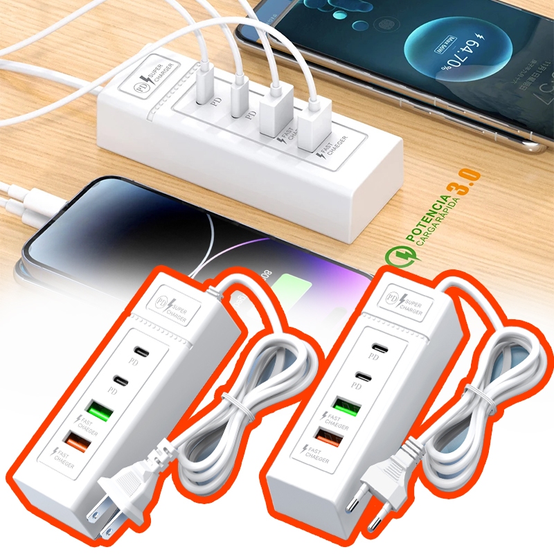 4-in-1 ปลั๊ก USB US/EU 110 V/220 V Power Strip Charger Station Splitter 5V 4A USB TYPE C 3.0 Fast Ch