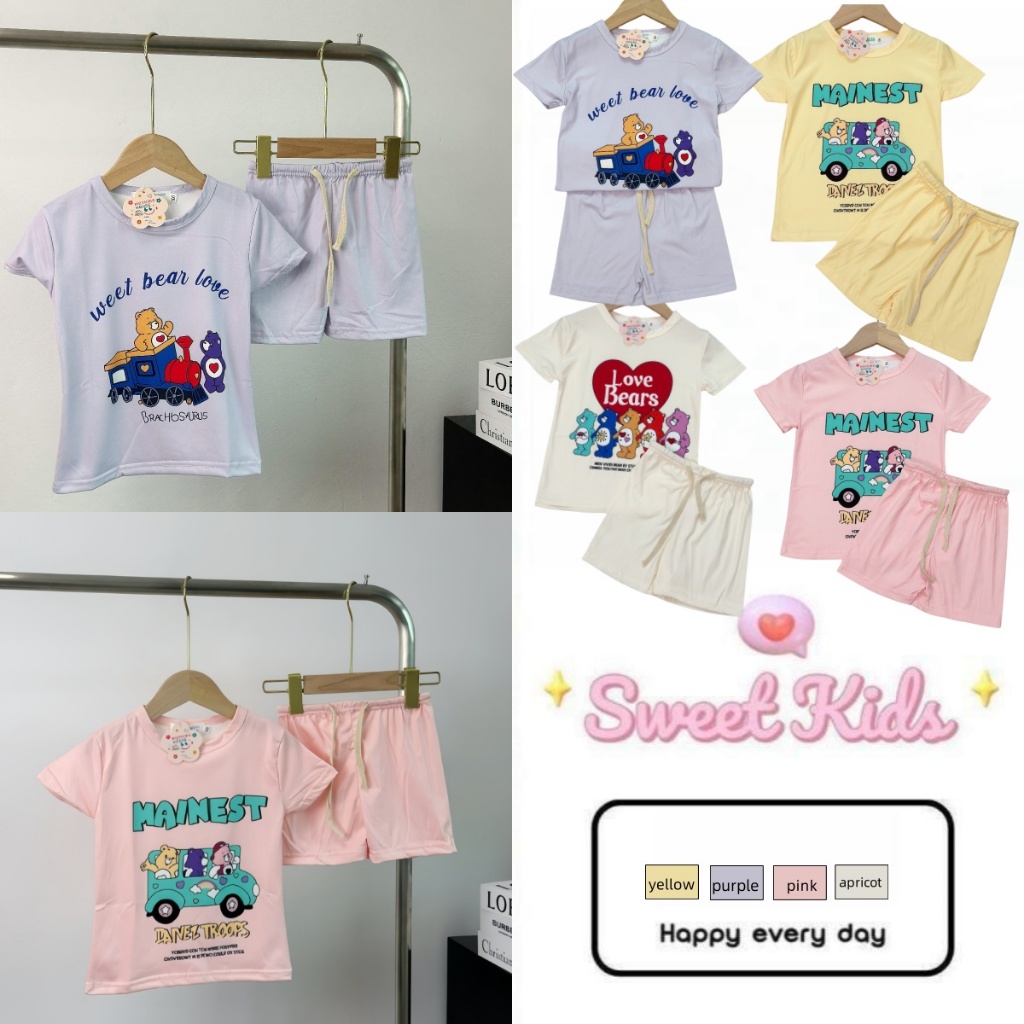 SweetKids พร้อมส่งจากกทม ชุดเซ็ทลำลองเด็ก เสื้อแขนสั้นกางเกงขาสั้น พิมพ์ลายการ์ตูนน่ารัก 2ชิ้น สไตล์เกาหลี ฤดูร้อน