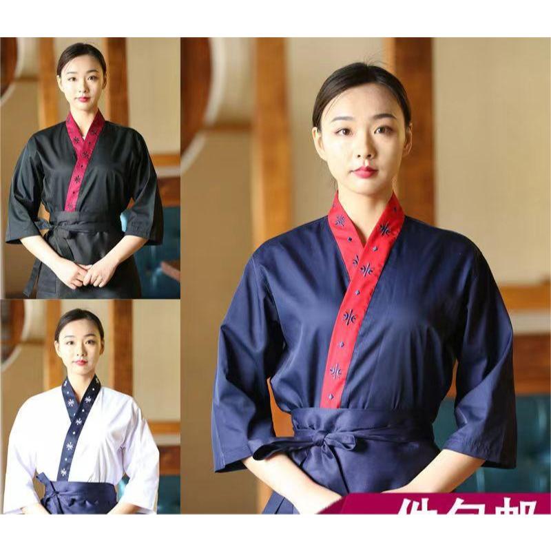 ญี่ปุ่น Cuisine เสื้อซูชิร้านอาหาร Cook Uniform ญี่ปุ่น Izakaya ผู้ชายเสื้อแจ็คเก็ตครัวฤดูร้อนชุดกิโมโนพนักงานเสิร์ฟเสื้อผ้าทํางาน