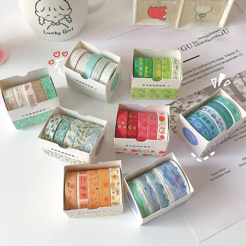 5 ชิ้น/เซ็ต Kawaii Washi เทปที่มีสีสัน Masking เทป DIY Scrapbooking Journal Planner บัญชีมือสติกเกอร์ตกแต่งอุปกรณ์สํานักงาน