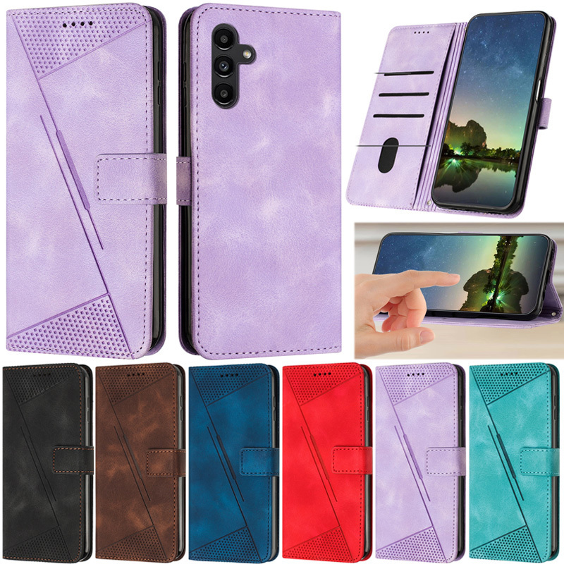 หรูหราสําหรับ Samsung Galaxy A55 5G A35 A15 M15 M55 A54 A34 A25 5G A05s M54 M14 A33 A53 A73 A23 M23 5G A05 F15 C55 Matte หนังสามเหลี่ยมกระเป๋าสตางค์