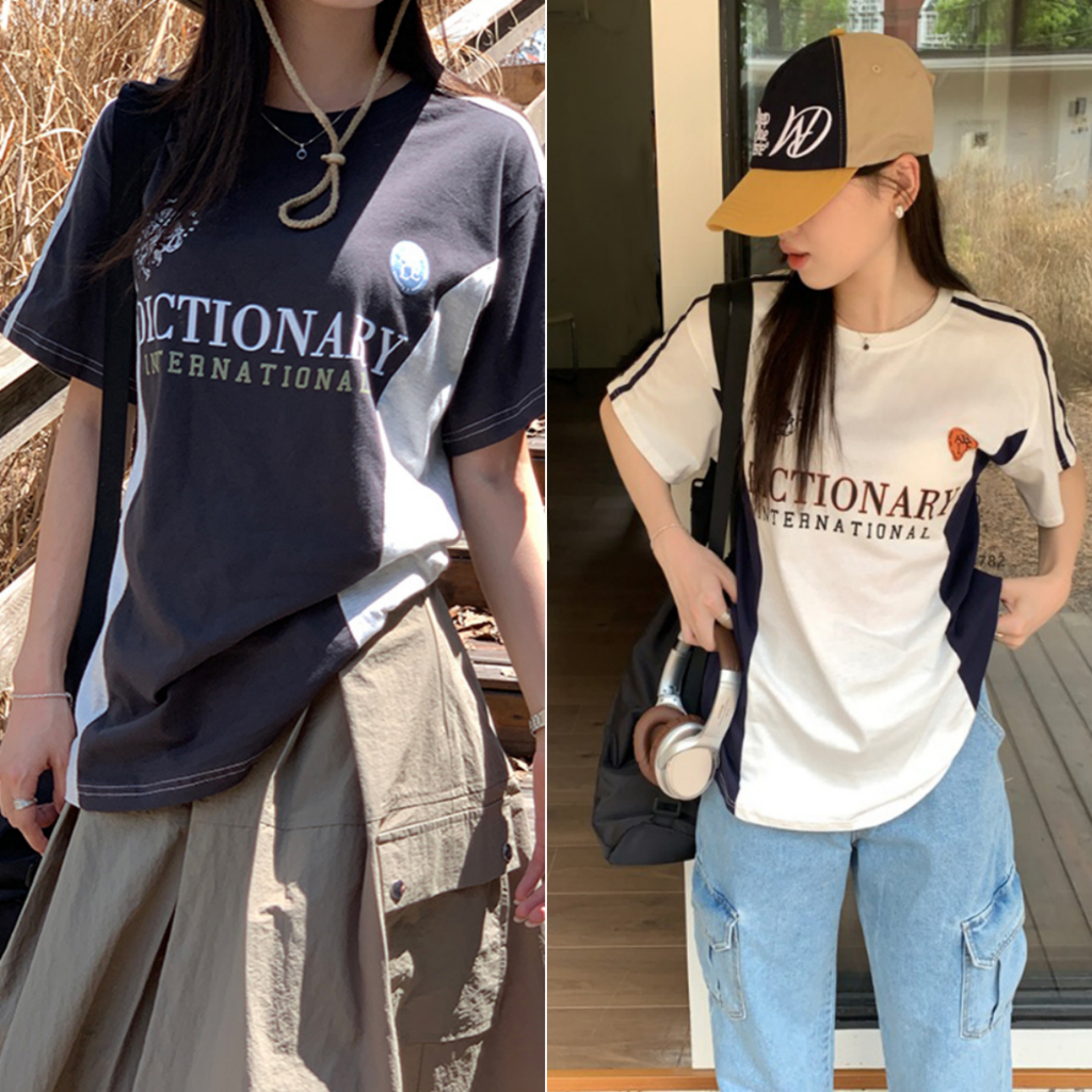 Bella Shop 🌻 เสื้อยืด ✨เสื้อยืดแขนสั้นอเนกประสงค์ประกบลำลองสไตล์เรโทร