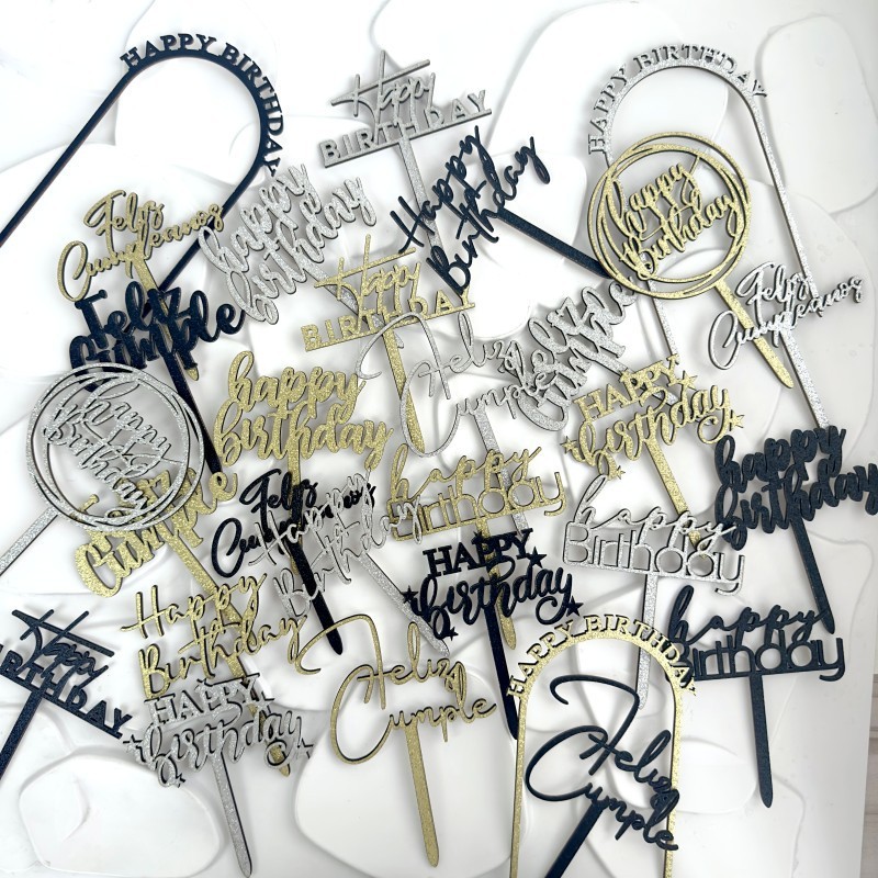ไม้เค้กวันเกิดแฮปปี้ Topper, Glitter ไม้ Cursive Fon วันเกิด Topper, ธีมวันเกิด Party เค้กตกแต่งโปรดปรานอุปกรณ์