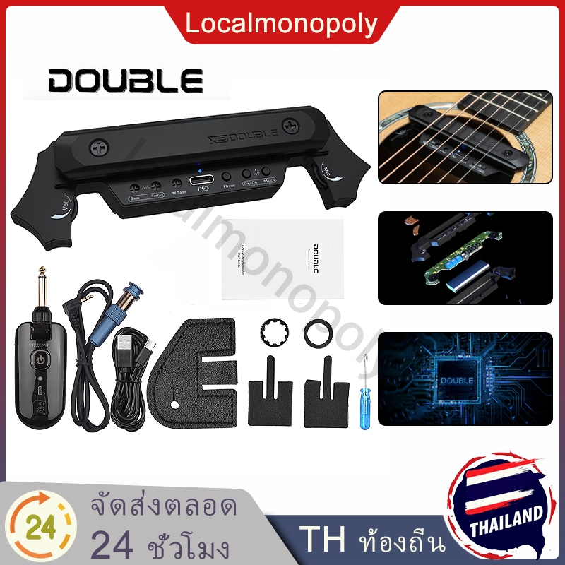 จัดส่งทันที DOUBLE X2 ปิ๊กอัพกีตาร์ไร้สาย ไฟฟ้าหยิบ ชาร์จได้ พร้อมตัวรับสัญญาณ สําหรับกีตาร์ไฟฟ้า 80-12เบสเบส ibanezเบส 5 สายสายสะพาย เบสไฟฟ้า