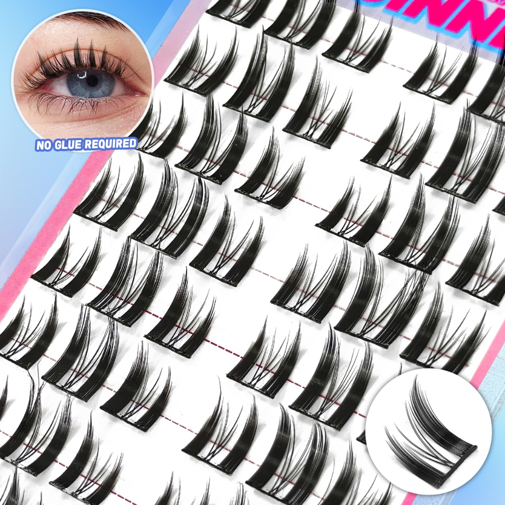 Groinneya Lash Clusters DIY 3D Cat Eye Lashes ขนตาแต ่ ละชุดสําหรับกาว Lashes Self-กาวขนตา
