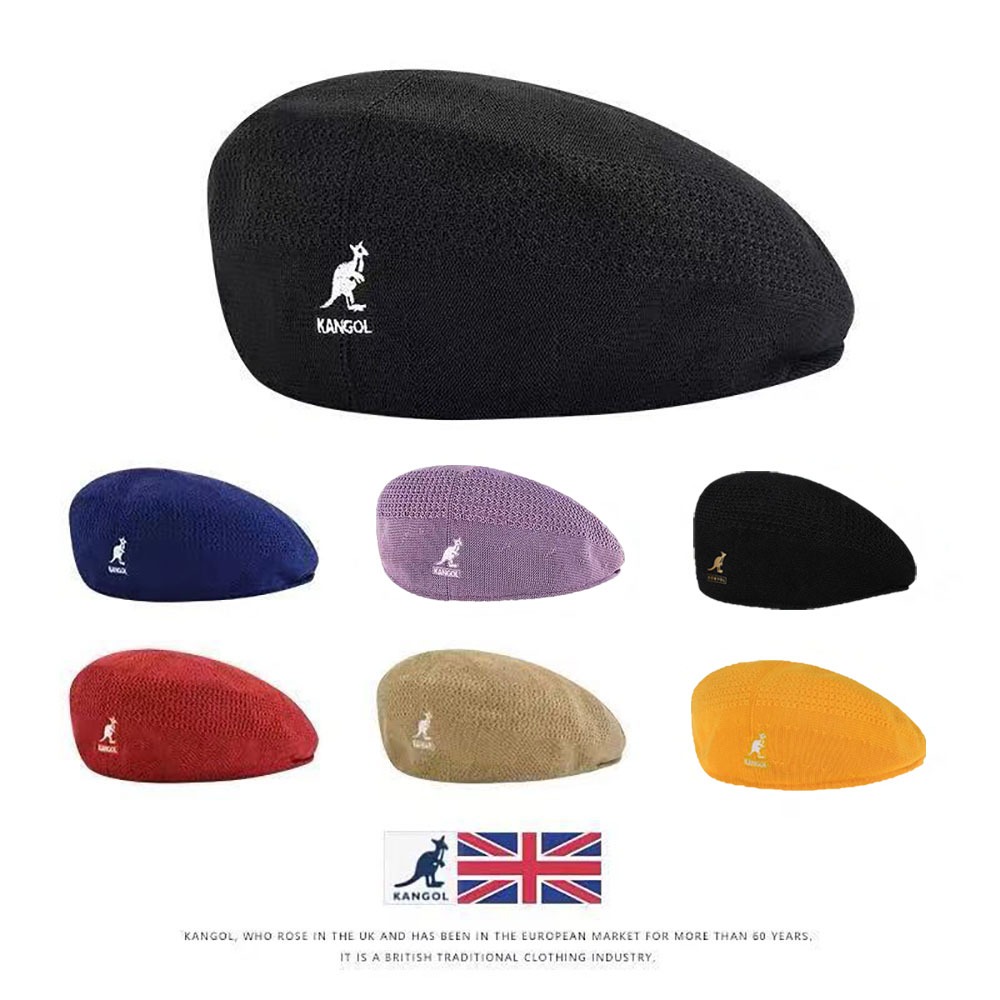 อินเทรนด์ Kangaroo รูปแบบ Beret สีดํา kangol ตาข่าย Breathable หมวก Casual Vintage Beanies สําหรับผู้หญิงและผู้ชาย