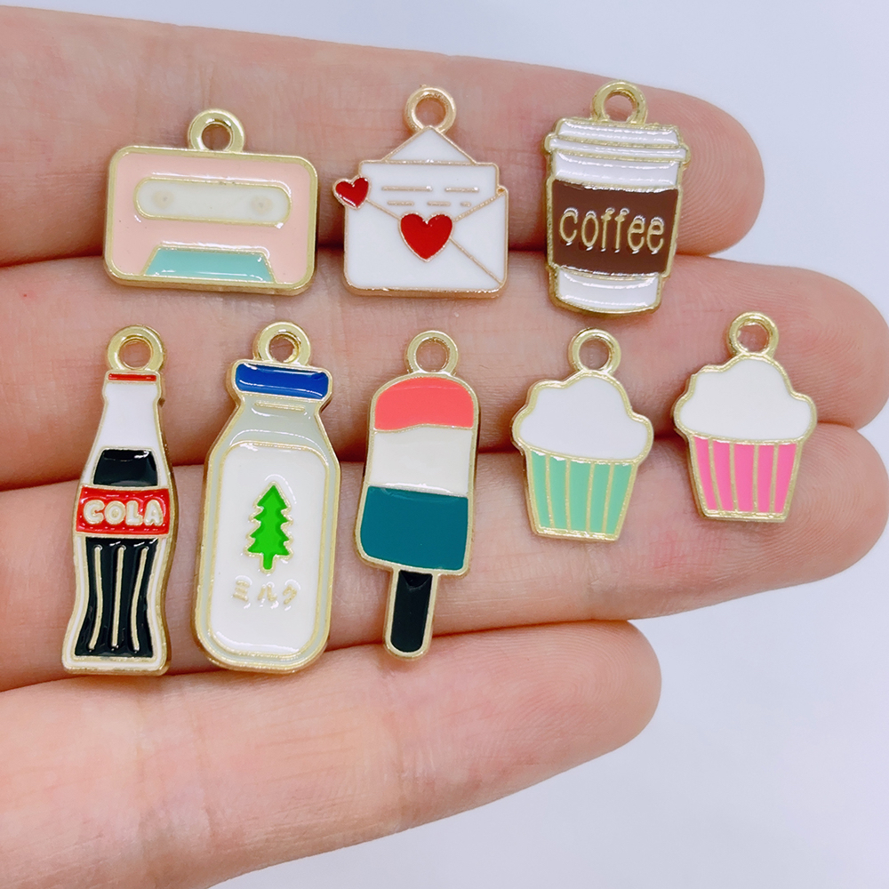 4pcs กาแฟ Drop น ้ ํามันไอศกรีมโค ้ กจี ้ เคลือบ Charms โลหะผสมเค ้ ก Charms เครื ่ องประดับทําอุปกรณ ์ เสริม