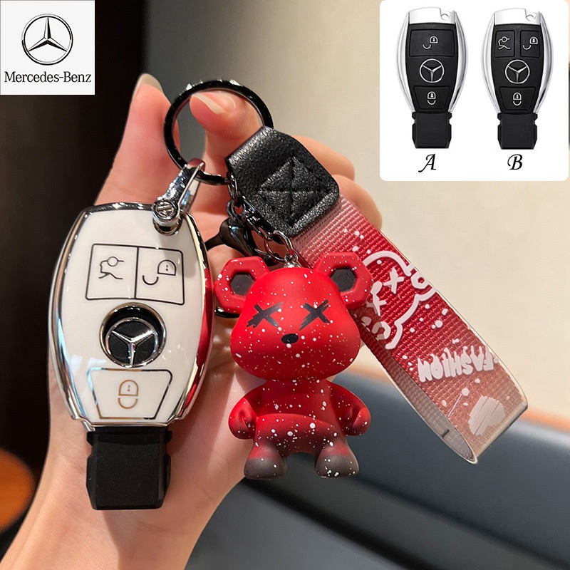 ฝาครอบกุญแจ Mercedes-Benz สําหรับ E C GLS350 S450 GLA200 เคสกุญแจ 2/3ปุ ่ มพวงกุญแจหมี