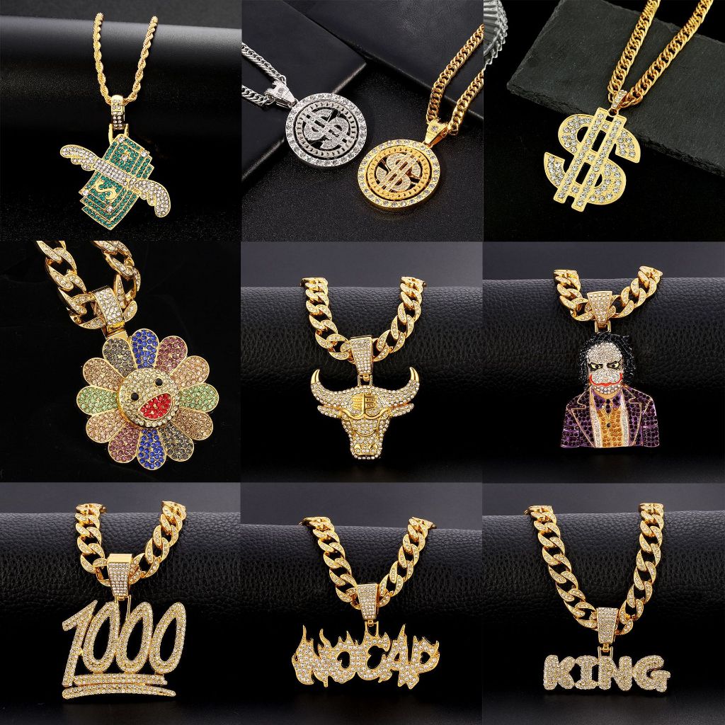 ใหม่ฮิปฮอปอุปกรณ์เสริม USD จดหมายสร้อยคอดอกทานตะวันชุดเพชรจี้ผู้ชายฮิปฮอปสร้อยคอ