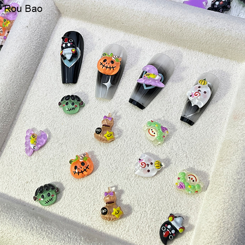 ซื้อ Rou Bao 50 ชิ้นเล็บฮาโลวีนฟักทอง Ghost แม่มดชุดการ์ตูนเรซิ่นเล็บ Art DIY Charms ตกแต่ง