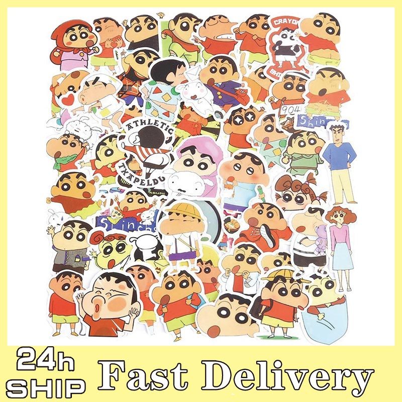 50 ชิ้นตลก Crayon Shin-chan สติกเกอร์กันน้ํา DIY กระเป๋าเดินทางตกแต่งสเก็ตบอร์ดอะนิเมะสติกเกอร์