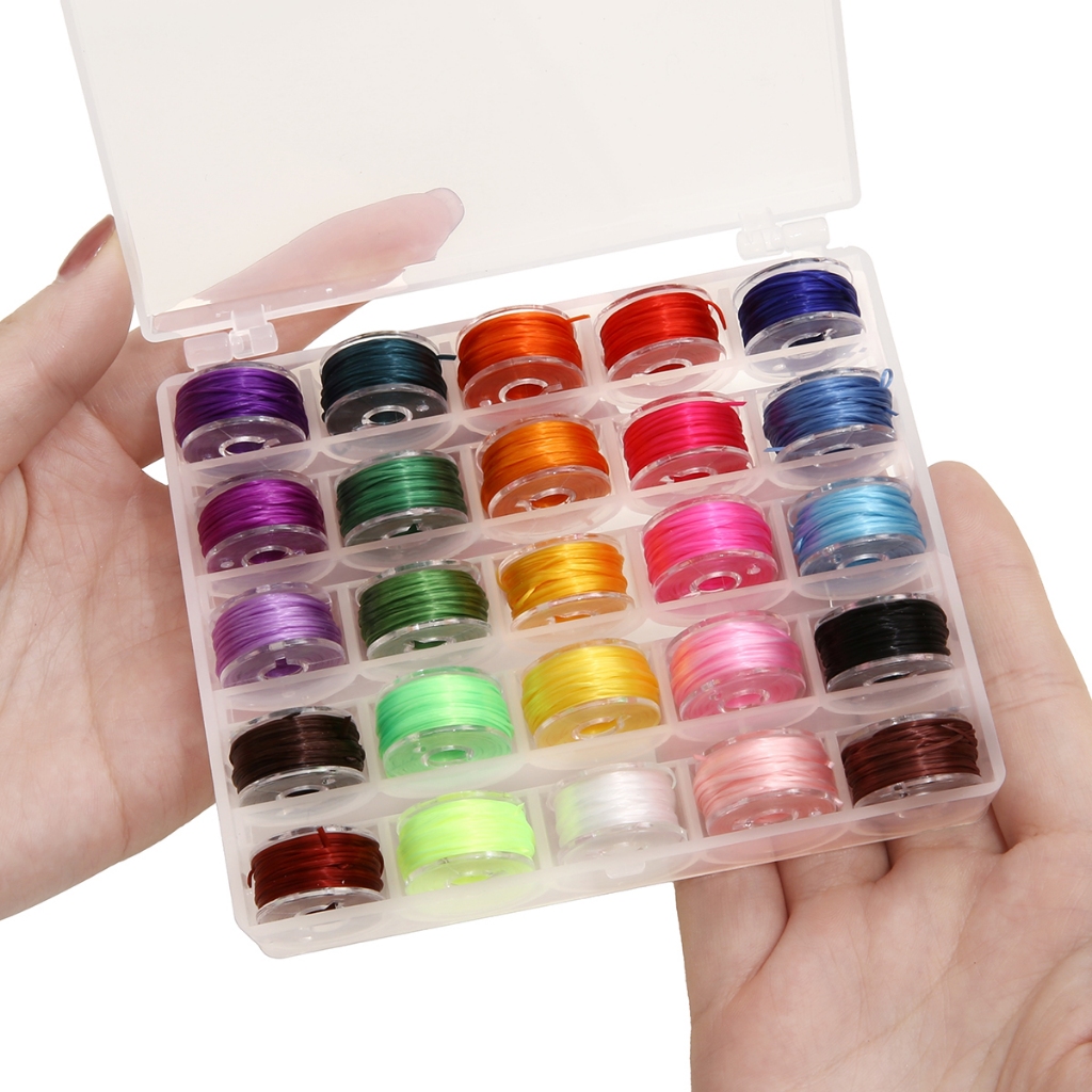[0.5มม.] กล่องชุดด้ายยืดหยุ่น 25 สีชุดสร้อยข้อมือสร้อยคอด้ายลูกปัด ทําเอง เชือกชุดกล่อง