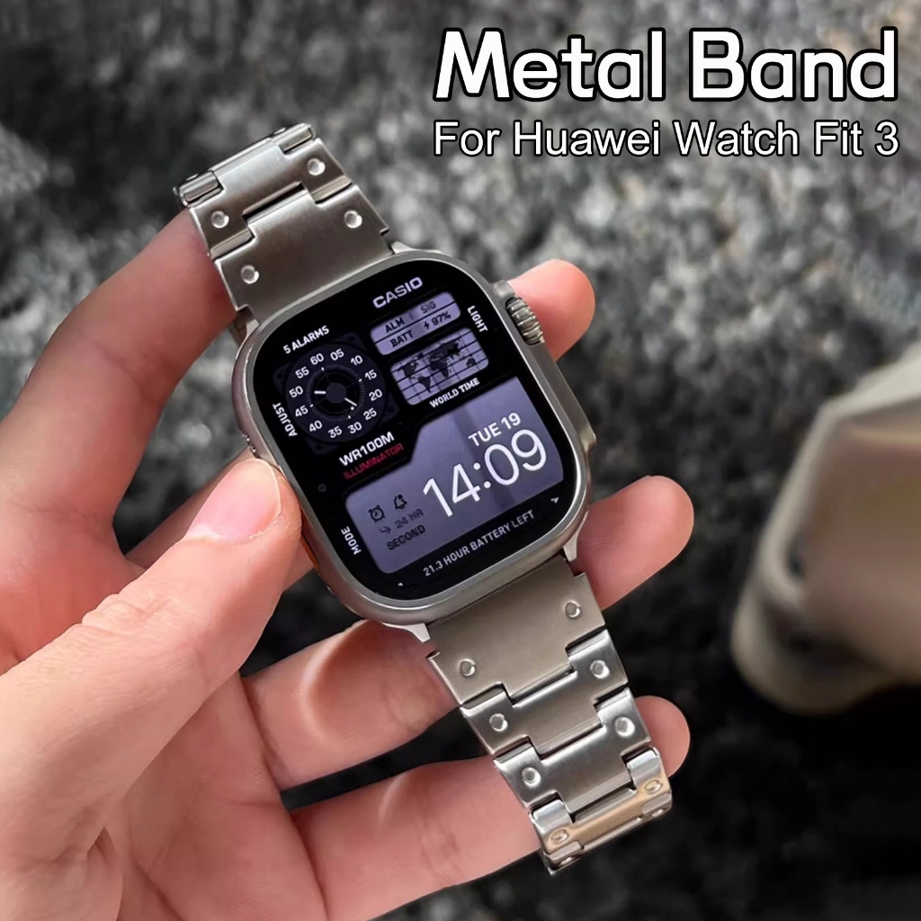 สายสแตนเลสโลหะสําหรับนาฬิกา Huawei Fit3 สายนาฬิกา G-SHOCK สไตล์สายโลหะเต็มรูปแบบสําหรับ Huawei Fit 3 เคสป้องกันปรับเปลี่ยน PC Hard Case + ฟิล์มแก้วป้องกันหน้าจอ
