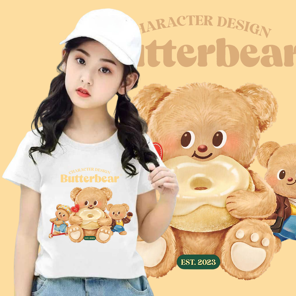 พร้อมส่ง เสื้อยืดเด็ก Butterbear Butter Bear Children's T-shirt พิมพ์ลาย ผ้าCotton 100% ใส่ได้ ทั้ง ชาย ใส่สบาย ไม่หด ไม่ย้