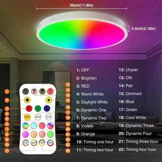 Amiluo ไฟเพดาน LED 30CM 24W สมาร์ท WiFi RGBCW Tuya Alexa กันน้ำ