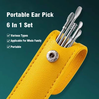 แบบพกพา EarPick ชุดมะนาวสีเหลืองสแตนเลสน ่ ารักช ้ อนหูชุดเครื ่ องมือทําความสะอาดหูแว ็ กซ ์ Remover