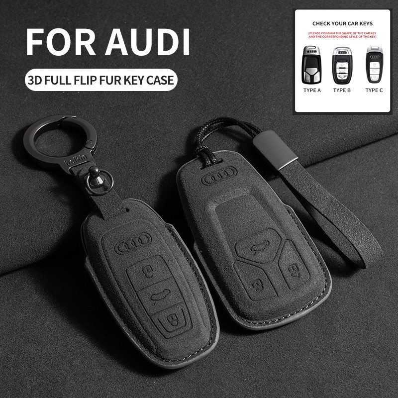 หนังฝาครอบรถสําหรับ Audi A4 A1 A3 S4 S5 B7 B8 A6 A5 A7 A8 Q3 Q5 S5 S6 Q7 S8 R8 TT พวงกุญแจ C6 R8 T Q