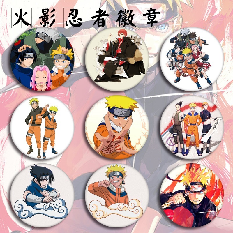 อะนิเมะ Naruto Uzumaki Sasuke Uchiha Hatake Kakashi Gaara Uchiha Itachi โลหะป้ายปุ่มเข็มกลัด Pins คอ