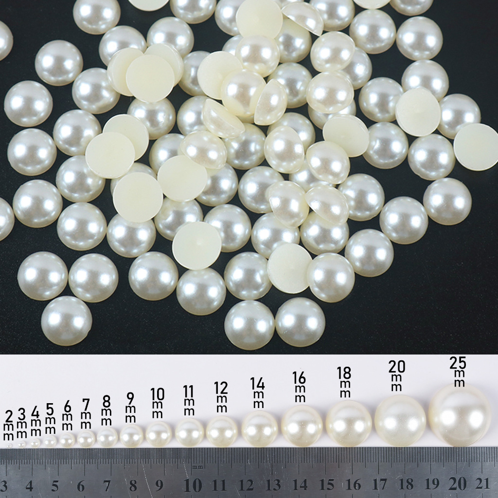 2-25 มม.Ivory/White Half Round ลูกปัดมุกเทียมอะคริลิค Flatback ลูกปัดหลวมสําหรับเครื ่ องประดับทํา