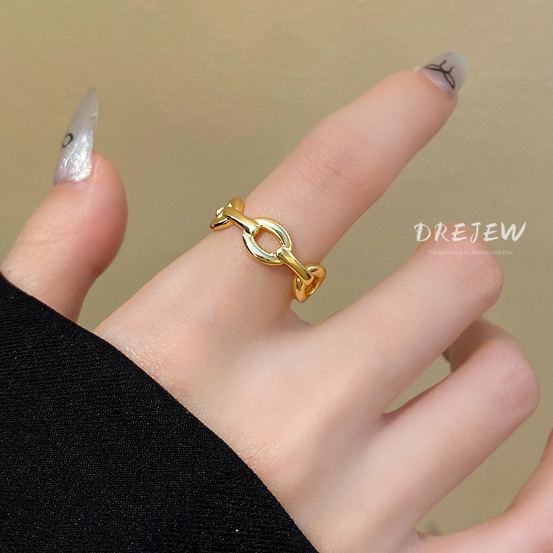 DREJEW 18K ทองแท้เคลือบด้วยไฟฟ้ารอบตัวอักษร O เปิดแหวนสไตล์เฉพาะอินเทรนด์ ins เครื่องประดับสไตล์