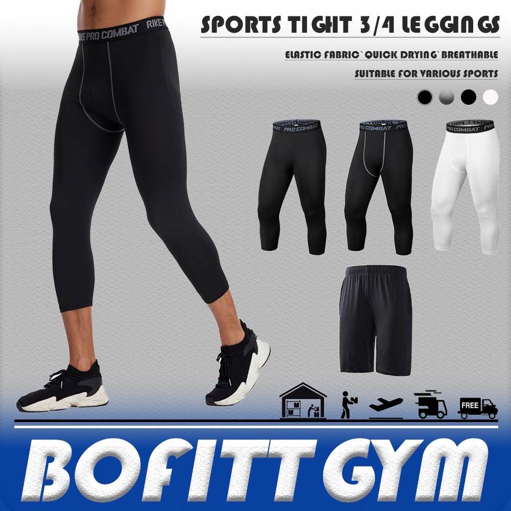 BOFITTGYM กีฬาชาย Capris เลกกิ้ง บาสเกตบอลกางเกงขาสั้น การขี่จักรยาน เทนนิส ฟุตบอล