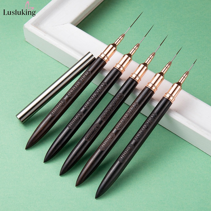 Lusluking 6/9/12/15/18MM ไม ้ จันทน ์ Rod Nail Liner แปรงสีดําวาดเส ้ นลายภาพวาดดอกไม ้ ปากกา