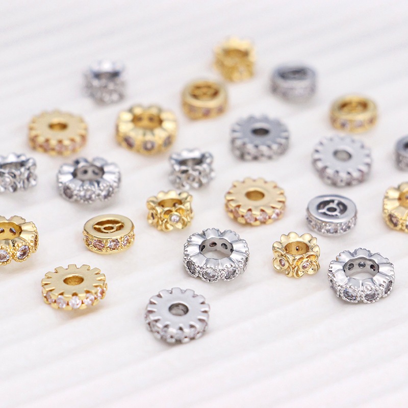 18k Gold Round Wave รูปแบบเพทายลูกไม ้ ขอบสไตล ์ คลาสสิก Spacer ลูกปัดเกียร ์ แฟนซี diy Spacer ลูกปัดหลวม ราคา ถูกที่สุด ดีลบีเคเค