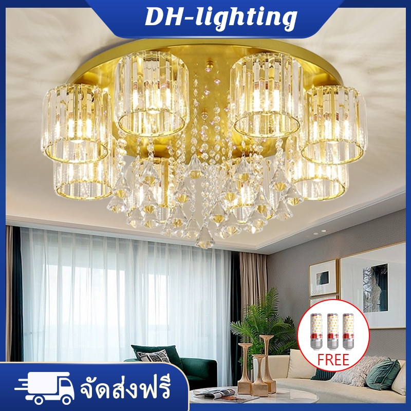 ห้องนั่งเล่นเพดานโคมไฟคริสตัลกลมทันสมัย LED โคมระย้าห้องรับประทานอาหารห้องนอนตกแต่งภายในไฟ