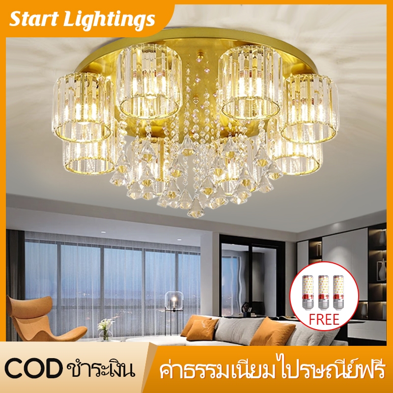 ห้องนั่งเล่นนอร์ดิกโคมระย้าห้องนอนโคมไฟเพดานคริสตัล LED บ้านห้องรับประทานอาหารไฟตกแต่ง
