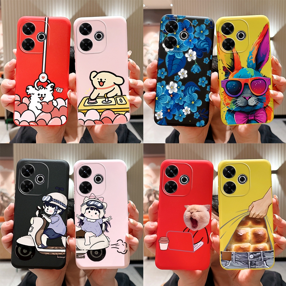 สําหรับ Xiaomi Redmi 13 4G POCO M6 4G กรณีแฟชั่นทาสีพิมพ์ซิลิโคนนุ่ม TPU สีลูกกวาดปกหลัง Redmi13 pocom6 4G ปลอก