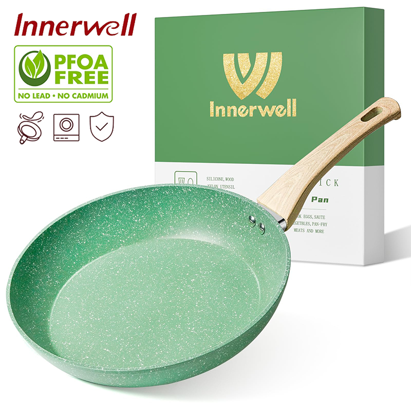 Innerwell Green Non Stick กระทะ 8/9.5/11 นิ้ว PFOA ฟรีกระทะเคลือบไม่ติดเหมาะสําหรับเตาทั้งหมด