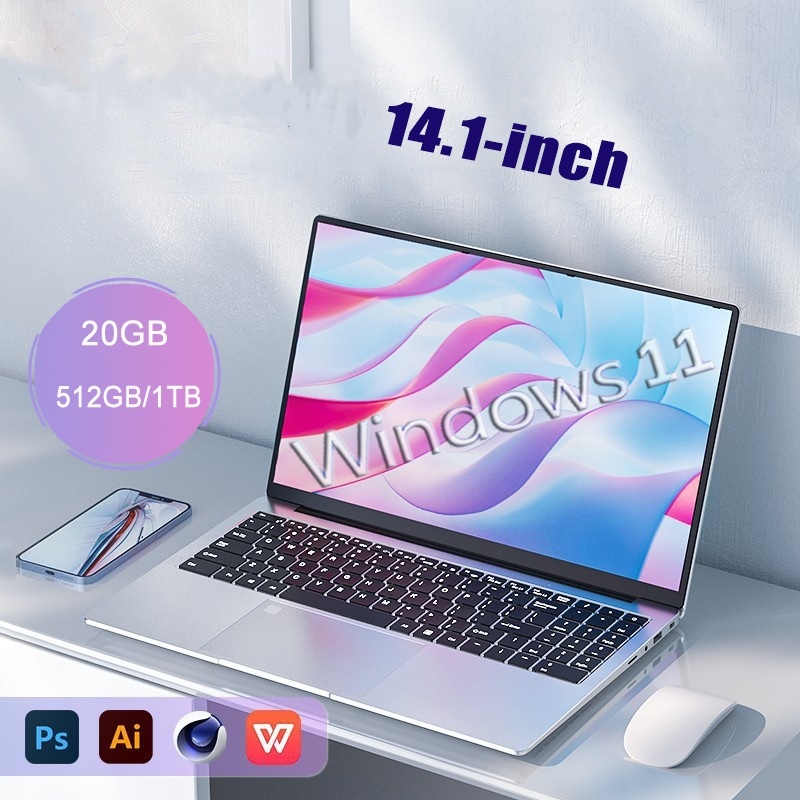 รับประกัน 3 ปีคอมพิวเตอร์แล็ปท็อปดั้งเดิม Windows 11 Notebook 14.1 นิ้ว Intel Celeron J4025 12GB 512