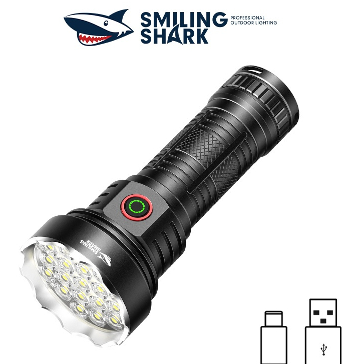 Smiling Shark SD5235 ไฟฉายกําลังสูงที่มีแสงที่แข็งแกร่ง 19LED USB Type-c ชาร์จแสง 5Mode อุปกรณ์แสงกลางแจ้ง แคมป์ปิ้ง ท่องเที่ยว ตกปลา ทริปกลางคืนเพื่อใช้