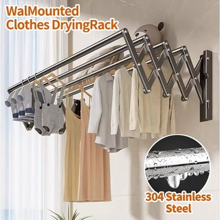 3/4/5 bar Foldable Drying Rack  Wall Mounted Clothes Hanger stand  Sampaya Stainless Wall Mounte  Drying Rack