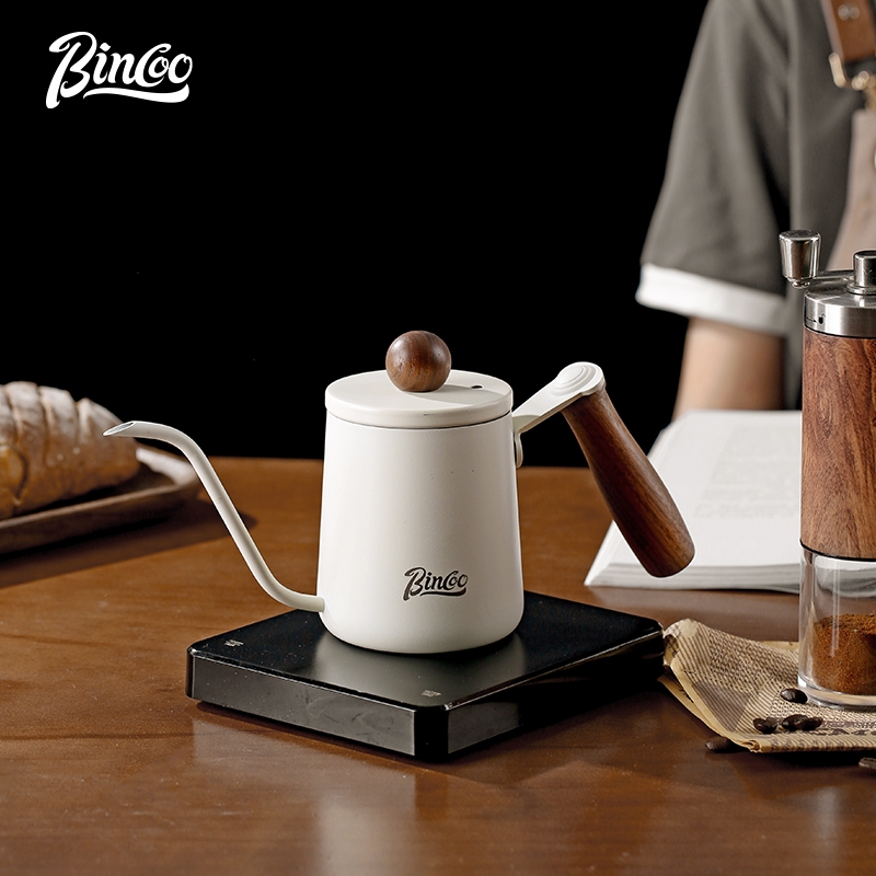 Bincoo ชงมือหม้อกาแฟปากยาวปากบางสแตนเลสแขวนหูกาต้มน้ําสีขาวกลางแจ้งมือการต้มกาต้มน้ํา350มล/600มล