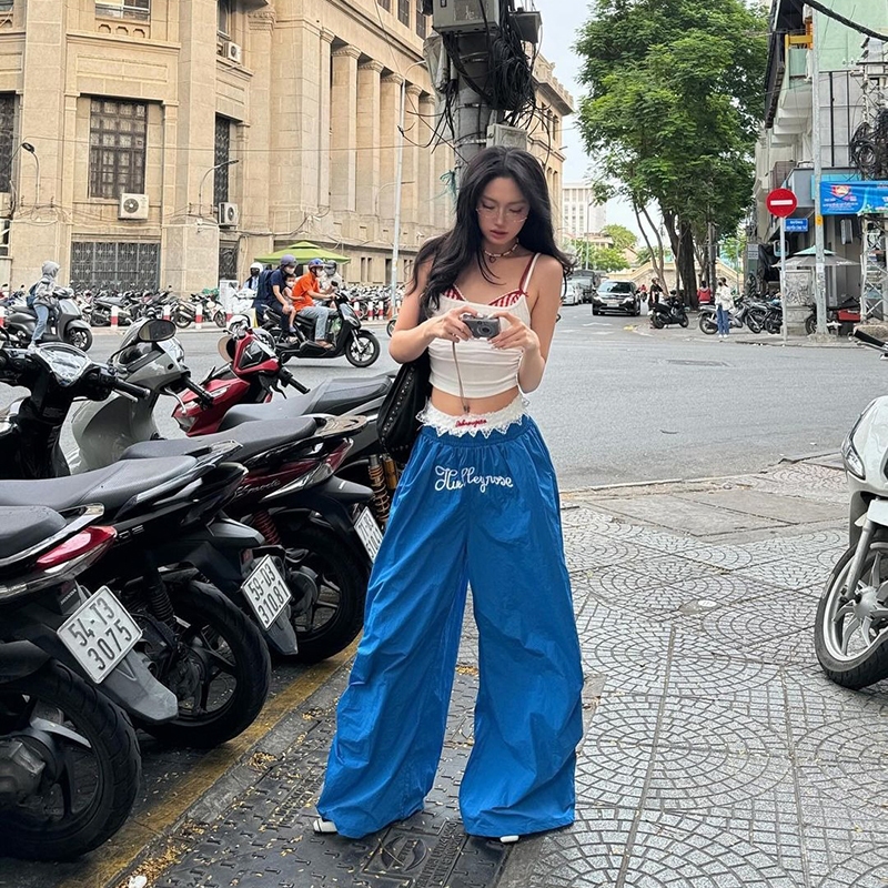 แปลก Puss Casual ยาวกางเกง Frenulum Appear Taller Solid อเนกประสงค์ฤดูร้อน Street บรรยากาศสไตล์แฟชั่น Advanced Sense 2024 ร้อนใหม่