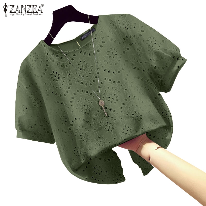 Zanzea ผู ้ หญิงเกาหลีเย ็ บปักถักร ้ อยทุกวัน Jacquard พัฟแขน Patchwork เสื ้ อ