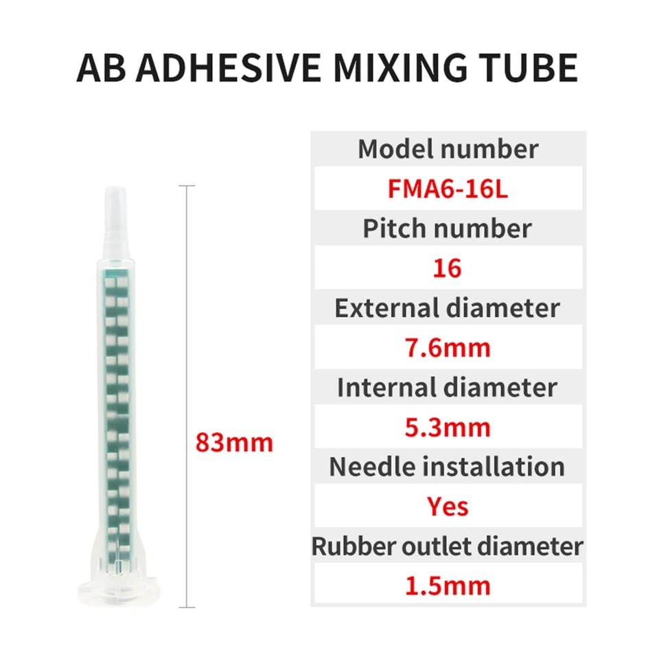 10pcs FMA06-16L อีพ็อกซี่เรซิ่นผสมหัวฉีด Static Mixer กาวผสมหลอดเข็มฉีดยาสําหรับ AB กาวปืน 2 ส่วนประกอบ Liquid Mixer