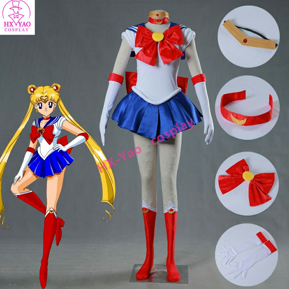 Tsukino Usagi Sailor Moon คอสเพลย์เครื่องแต่งกาย Sailor Soldier คอสเพลย์ อะนิเมะ เครื่องแต่งกาย