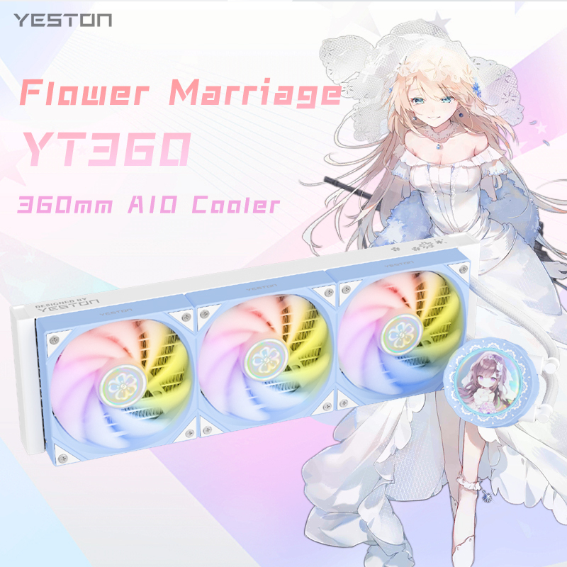 Yeston YT-360 ARGB CPU Aio Cooler ดอกไม้แต่งงาน Sakura ออกแบบ 360 มม.PC Liquid Cooler สําหรับ Intel LGA1155 LGA1366 LGA1700 LGA2011 AMD FM2 + AM4 AM5
