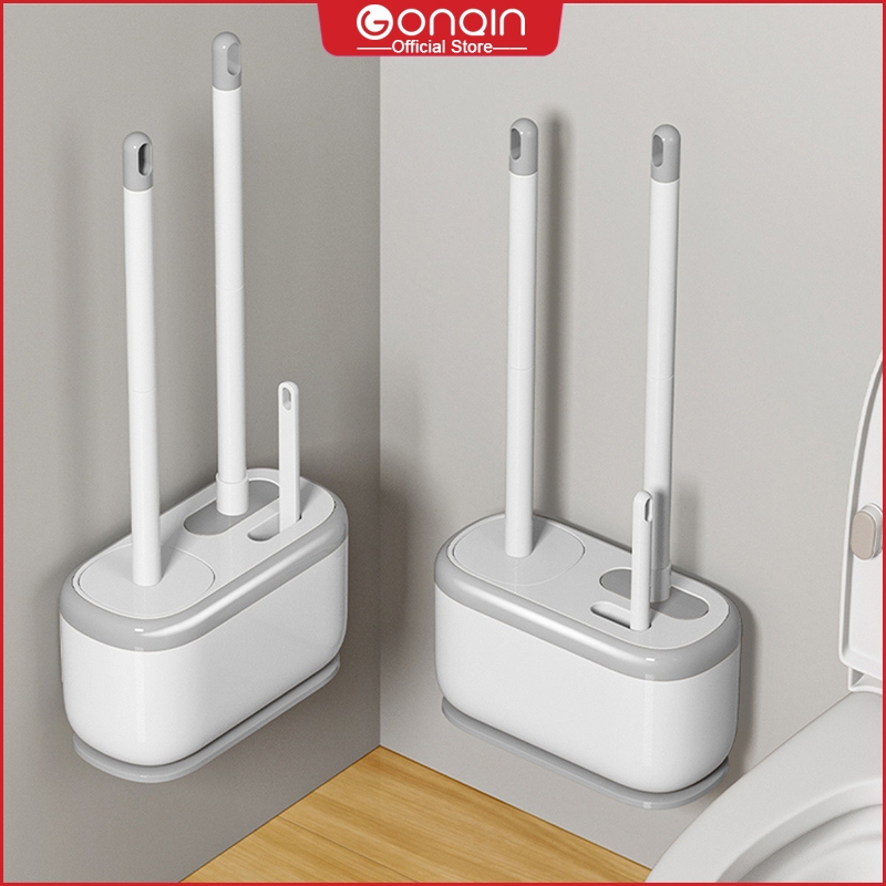 GONQIN แปรงขัดห้องน้ํา 3-in-1 แปรงทําความสะอาดห้องน้ํา ติดผนัง แปรงทําความสะอาดอเนกประสงค์ ชุดแปรงทําความสะอาดในครัวเรือน