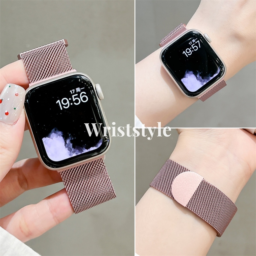 หัวเข็มขัดคู่สแตนเลสสายนาฬิกาโลหะสําหรับ Apple Watch S10/9/8/7/6/5/4/3/2/1 SE2 ULTRA Breathable ผู้ชายนาฬิกาผู้หญิงสร้อยข้อมือสําหรับ iWatch 49 มม.46 45 44 42 41 40 38