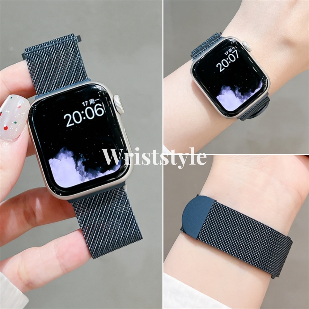 หัวเข็มขัดคู่สแตนเลสสายนาฬิกาโลหะสําหรับ Apple Watch S10/9/8/7/6/5/4/3/2/1 SE2 ULTRA Breathable ผู้ชายนาฬิกาผู้หญิงสร้อยข้อมือสําหรับ iWatch 49 มม.46 45 44 42 41 40 38